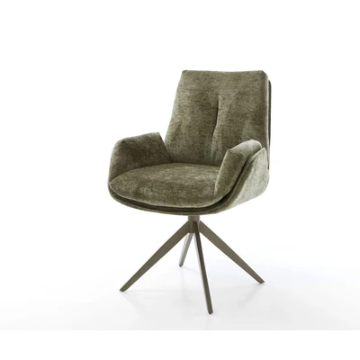 Afbeelding van DELIFE Draaistoel Clea Flex chenille olijfgroen kruisframe breed afwerking met titanium 360 draaibaar rocker functie
