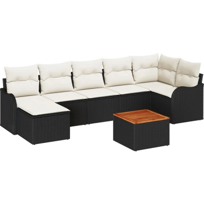 Afbeelding van vidaXL 8 delige tuinsofa set met kussens Zwart Poly Rattan Acacia