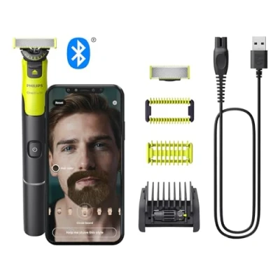 Afbeelding van De authentieke Philips OneBlade 360 met connectiviteit, elektrische baardtrimmer, scheerapparaat en bodygroomer, 1x360 mesje voor gezicht, 5 in 1 verstelbare trimkam, 1x lichaamsset, model QP4631/30