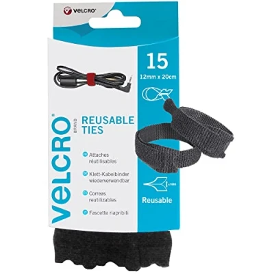 Afbeelding van VELCRO Brand VEL EC60466 klittenband kabelbinders, 12 mm x 20 cm zwart 15 stuks, zwart, stuks