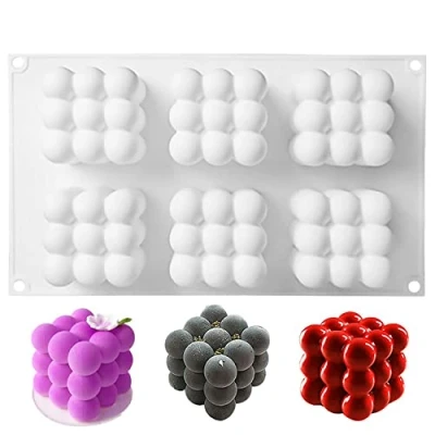 Afbeelding van SILICANDO Antiaanbaklaag Bubble Candle siliconen vorm 6 in 1 handgemaakte sojawas kaarsvorm, 3D chocoladebakvormen, DIY bakgereedschap voor zeep, pudd