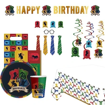 Afbeelding van Amscan 9917100 Partyset Harry Potter Huizen, 72 delig, Wegwerpservies &amp; Decoratie, verjaardagsfeestje voor kinderen