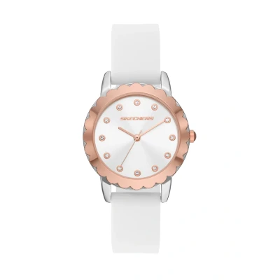 Afbeelding van Skechers Horloge voor dames, Quartz uurwerk met siliconen, polyurethaan, lederen of roestvrij stalen band,Wit en roségoudkleur,30MM