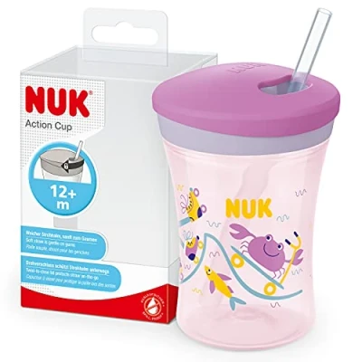 Afbeelding van NUK Action Cup zacht drinkrietje, lekvrij vanaf 12 maanden paars