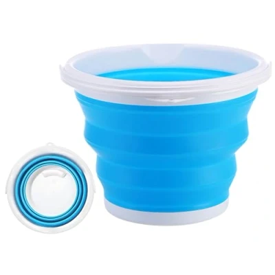 Afbeelding van Neez Opvouwbare emmer van 10 liter voor wasstraat, dweil, eenvoudige reiniging met handvat opvouwbaar, draagbaar, ruimtebesparend binnen en buiten (blauw)