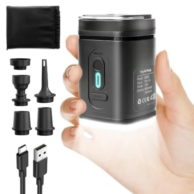 Afbeelding van elektrische luchtpomp, accu, luchtmatras, pomp, 2400 mAh, oplaadbaar, 3 in 1 opblazen en leeglopen, mini accu met USB, 5 luchtsproeiers voor opblaasbare matras, bank, zwembad