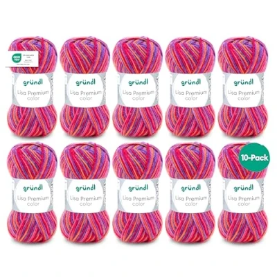 Afbeelding van Gründl Lisa Premium color (brei en haakgaren met wolachtig karakter van 100% polyacryl, 50 g/133 m, naalddikte: 3,5 4,5, 10 x g), paars roze oranje kleur