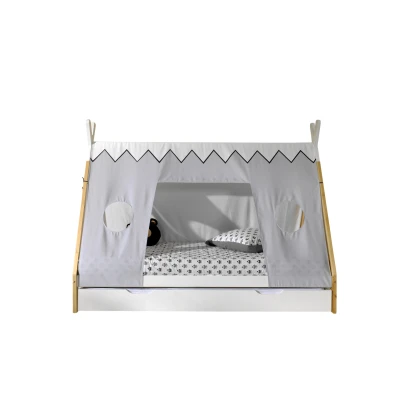 Afbeelding van Deze TIPI combinatie bestaat uit het verhoogde bed (90 x 200 cm), witte bedlade en bijhorende textielset. Meerdere afmetingen beschikbaar