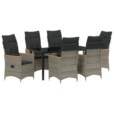Afbeelding van vidaXL 7 delige Tuinset met Kussens Grijs Poly Rattan