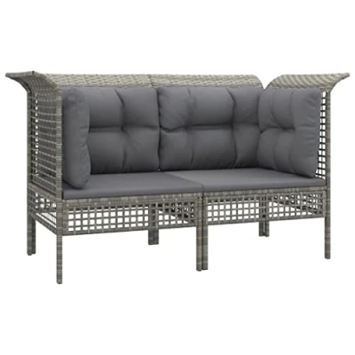 Afbeelding van Tuinhoekbanken met kussens 2 st poly rattan grijs