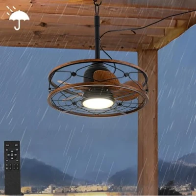 Afbeelding van Buiten Plafondventilator met Licht IP65 Impermeable Dimbare Plafondlamp Afstandsbediening Retro Slaapkamer Ventilator Vintage Kooi voor Woonkamer Keuken
