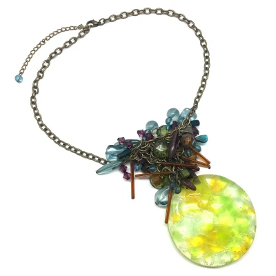 Afbeelding van Behave Ketting met hanger groen rond multi kleur kralen 40 cm