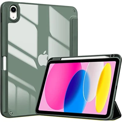 Afbeelding van ProCase voor iPad 10e generatie hoesje met potloodhouder 2022 10,9 inch, transparante achterkant 10 hoesje, hoes A2696 A2757 A2777 olijfgroen