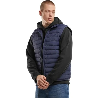 Afbeelding van Urban Classics Herenvest Basic Light Weigh Vest, licht vest voor mannen, opstaande kraag, regular fit, maten S 5XL, Donkerblauw, 4XL
