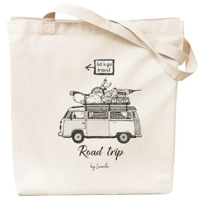 Afbeelding van Loxato stoffen tas bedrukt katoenen 100% B 35 x H42 D8 cm draagtas canvasstof 220 g/m2 jute boodschappentas met lange hengsels 70 boodschappentas,