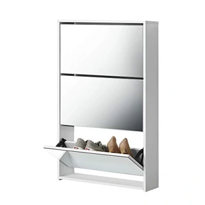 Afbeelding van Schoenenkast met spiegels 3 vouwdeuren 102,5x63x17 wit