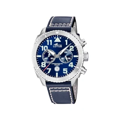 Afbeelding van Lotus horloge voor heren 18705/1 Outlet zilver roestvrij staal case blauw lederen band, blauw, Riemen.