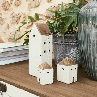 Afbeelding van LOBERON Decoratie huisjes set van 3 Lormont wit/bruin