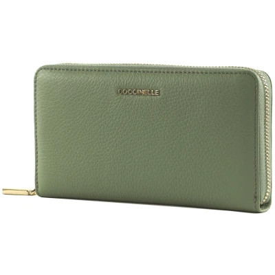 Afbeelding van COCCINELLE Leren portemonnee Metallic Soft Wallet Grained Leather Greenery mintgroen