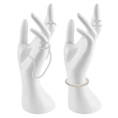 Afbeelding van Sieradenhand, 2 sieradenstandaard, mannequin hand, sieradenhouder, handvorm, handmodel, sieradendisplayhouder, glad vrouwelijk handmodel voor organisatie