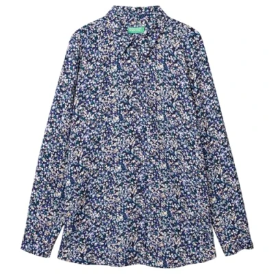 Afbeelding van Benetton dames Blouse met print in de kleur Donkerblauw, maat: M