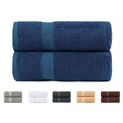 Afbeelding van Todocama 2 grote badhanddoeken, 100% katoen, 550 g/m², extra zacht, zeer absorberend en sneldrogend, afmetingen 100 x 150 cm, marineblauw