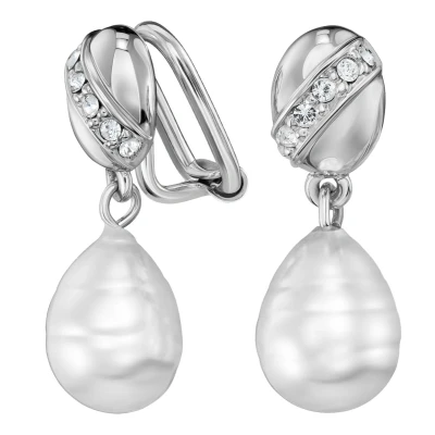 Afbeelding van Traveller Clip Oorbellen Oorclips Dames Hanger Zilverkleurig Barok parel Wit Kristal Geplatineerd 114255