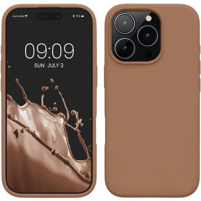 Afbeelding van kwmobile telefoonhoesje geschikt voor Apple iPhone 16 Pro Hoesje met siliconen coating Smartphone case in cappuccino