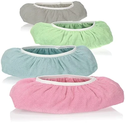 Afbeelding van COM FOUR® 4x moppantoffels voor vloerreiniging, herbruikbare poetsschoenen, sterk absorberende vloerwisser van microvezel, wasbaar tot 60 C (4 stuks subtiele kleuren)