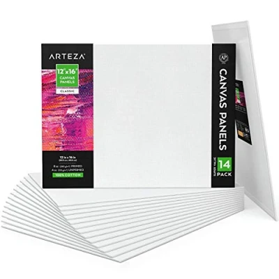 Afbeelding van Arteza Witte blanco canvaspanelen, grootverpakking van 14 stuks, 28 x 36 cm, geprepareerd, 100% katoen voor acrylverf, olieverf en natte kunstmaterialen