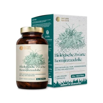 Afbeelding van biologische zwarte komijnzaadolie 180 capsules high dose / 500 mg hoogwaardige &amp; 250 linolzuur per capsule/Veganistisch, gecertificeerd duurzaam in een potje