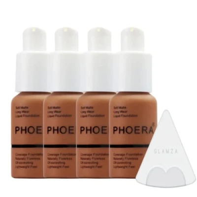 Afbeelding van Glamza Phoera Foundation volledige dekking make up set 24 uur langdurige olie controle zachte gladde matte vlekkeloze concealer crème Inc x4 30ml &amp; Siliconen Blender Spons (109 Mokka)