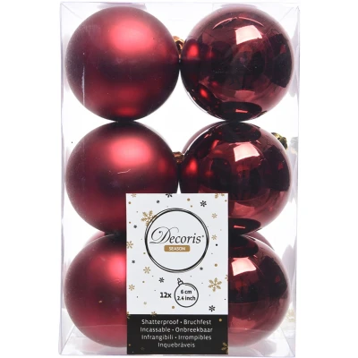 Afbeelding van Decoris Kerstballen 12 stuks donkerrood kunststof 6 cm