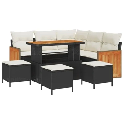 Afbeelding van vidaXL 9 Persoons Tuin Sofa Set met Kussens Zwart Poly Rattan Acacia