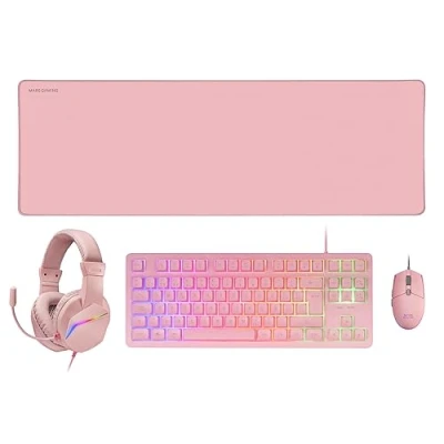 Afbeelding van Mars Gaming MCP RGB3, Pack Keyboard Fixed RGB + Mouse Flow 3200 DPI Headset Over Ear XXL Mousepad, Roze, Spaans Taal