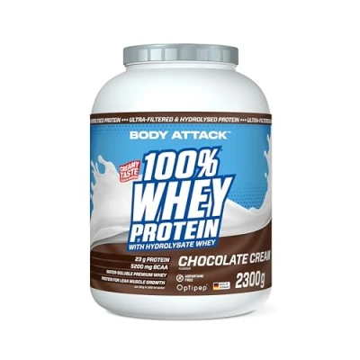 Afbeelding van Body Attack 100% Whey Proteïne Chocolate 2,3 kg Made in Germany Extra romig eiwitpoeder met hydrolysaat &amp; BCAA&#039;s, ondersteunt spieropbouw en diëten