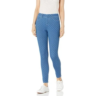 Afbeelding van Amazon Essentials Dames pull on gebreide jegging (verkrijgbaar in grote maten), indigo wash witte stippen, korte broek