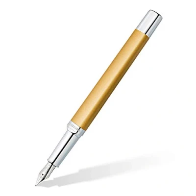 Afbeelding van STAEDTLER Vulpen triplus 474 F, kleur Glorious Gold, hoogwaardige metalen behuizing in ergonomische driehoekige vorm, stalen veer met patroon schrijfkleur blauw, F11 3