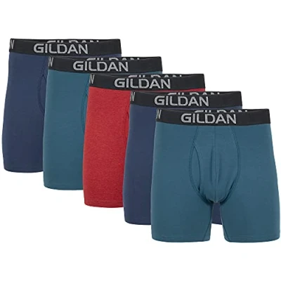 Afbeelding van Gildan Heren katoenen stretch boxershort multipack (Pack van 5), Blue Cove/Hawaiian Blauw/Heather Red Mark (5 pack), XL