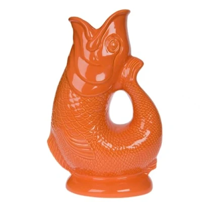 Afbeelding van Gurgly Iconische Oranje Glug Jug Grote 1.4L Viswaterkruik, Decoratieve Visvaas, Ornament, Karaf