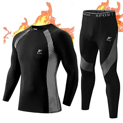 Afbeelding van MeetHoo thermo ondergoed voor heren, functioneel ondergoed, ademend, set, lang thermohemd en thermobroek mannen, skiën, hardlopen, sport, zwart, L