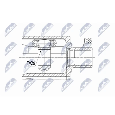 Afbeelding van NTY NPW VV 080 Homokineet Automatische versnellingsbak Vooras links VOLVO: S80 I (TS, 184) 2.9, 3.0, T6 1998 2008