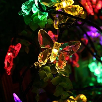 Afbeelding van SALCAR Lichtsnoer op zonne energie, voor buiten, vlinder, 5 m, led lichtketting waterdicht, zomer, tuin, bomen, terras, bruiloften, feesten, kleurrijk