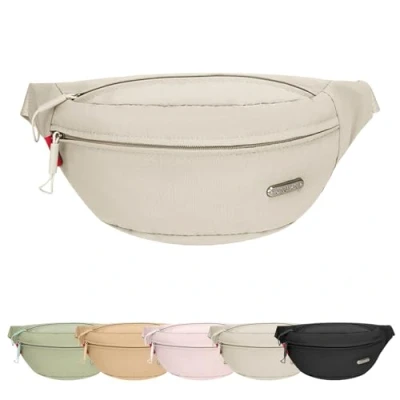 Afbeelding van Mayoii Lichtgewicht heuptas voor reizen, sport, wandelen, stijlvolle bumbags dames en mannen, waterbestendige vrouwen, verstelbare heupriem, Wit, Eén maat, Modern design