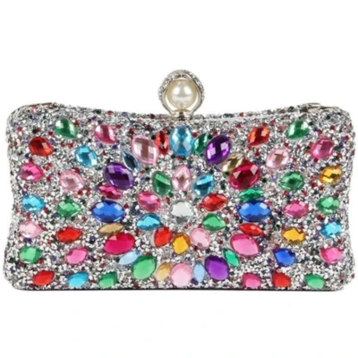 Afbeelding van Retadou Dames strass avondtas meerkleurig verblindend kristal onderarmtas party bruid bruiloft cocktailhandtas, zilver