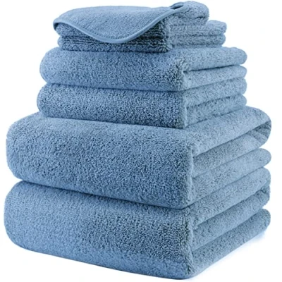Afbeelding van Polyte Grote microvezel handdoek sneldrogend/niet pluizend 6 stuks blauw 152 x 76 cm