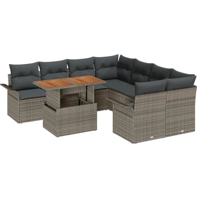 Afbeelding van vidaXL Tuin Sofa Set van 9 Grijs Rattan Rechthoekig
