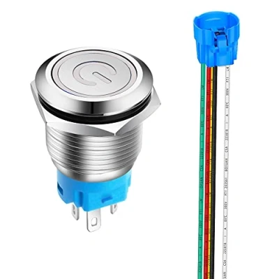 Afbeelding van Gebildet 19mm Roestvrijstalen Vergrendelende Drukknopschakelaar 12V 24V 5A Voedingssymbool LED 1NO1NC SPDT AAN UIT Waterdichte Tuimelschakelaar met Draadcontactdoos(Wit LED)