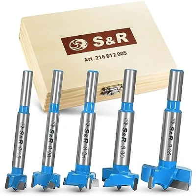 Afbeelding van S&amp;R Houtborenset 5 delig 15, 20, 25, 30, 35mm Houtboor, forstnerborenset in Houten Box Wolframcarbide Cutter