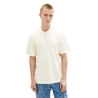 Afbeelding van TOM Tailor Denim MIT Reissverschluss Poloshirt, Heren, Maat: XL, Wool white